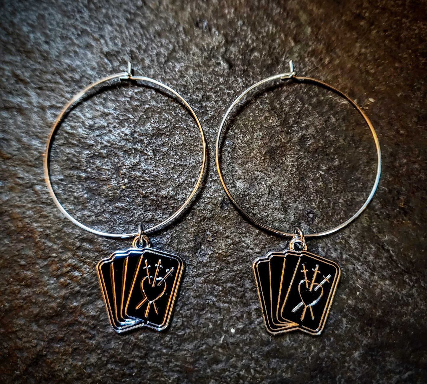 3 Of Swords Charm Hoop Earrings