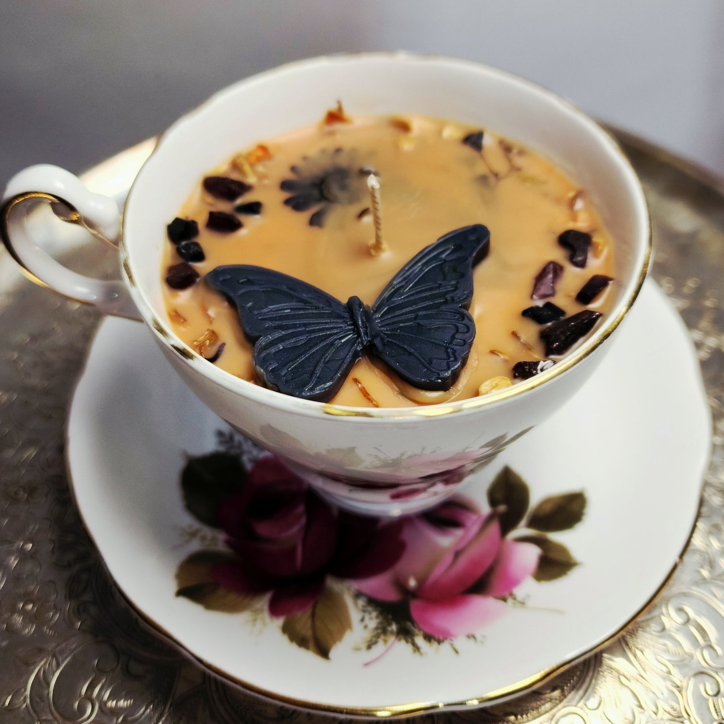 Black Butterfly Teacup Candle