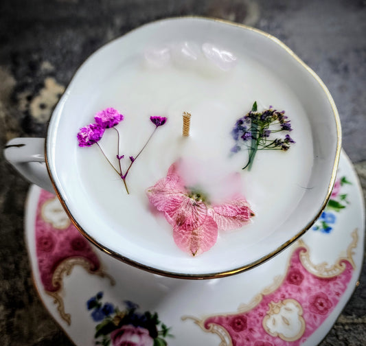 Pink Floral Tea Cup Candle