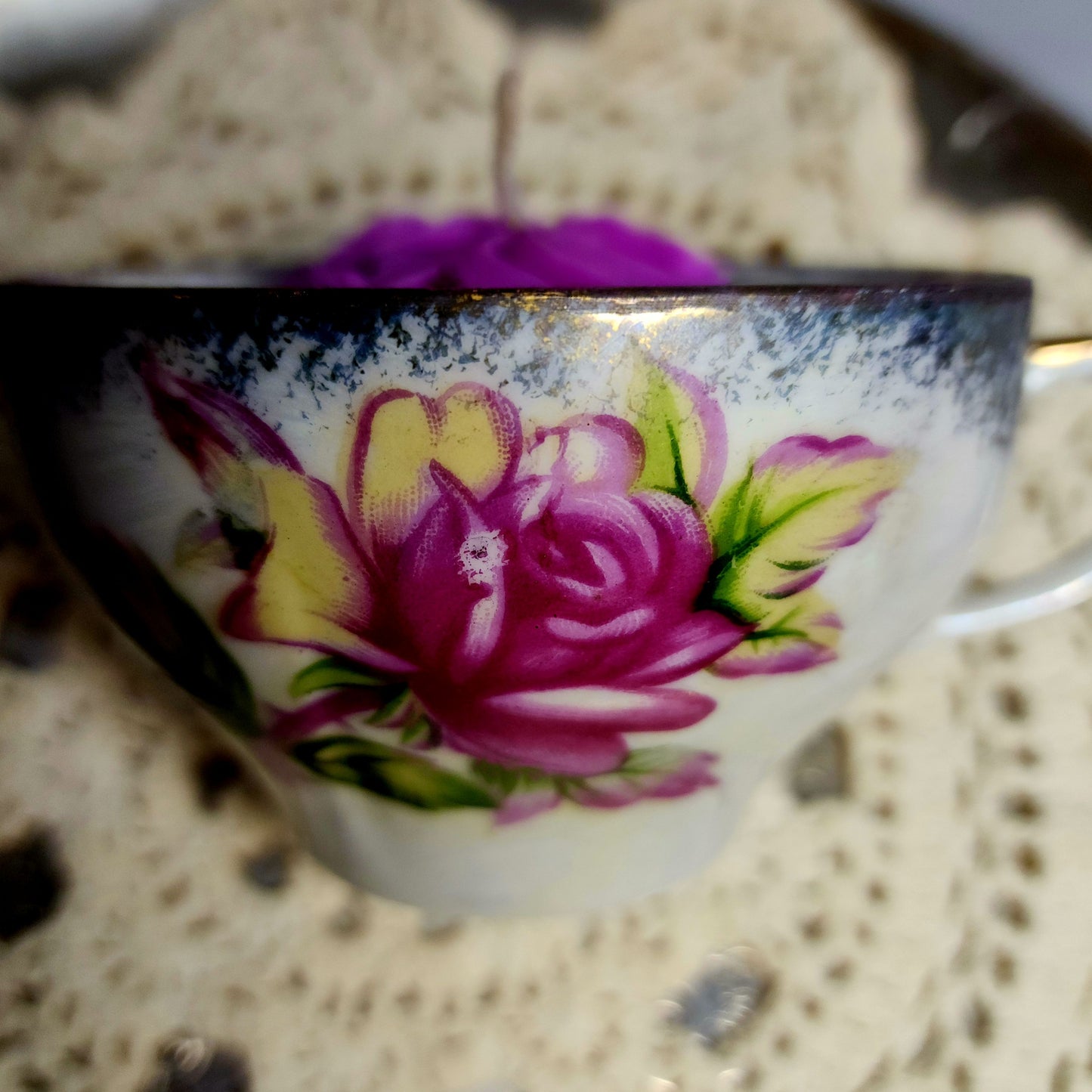 Vintage Victorian Skull Cameo Teacup Candle