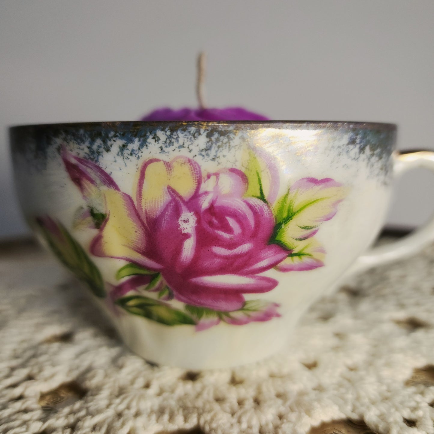 Vintage Victorian Skull Cameo Teacup Candle