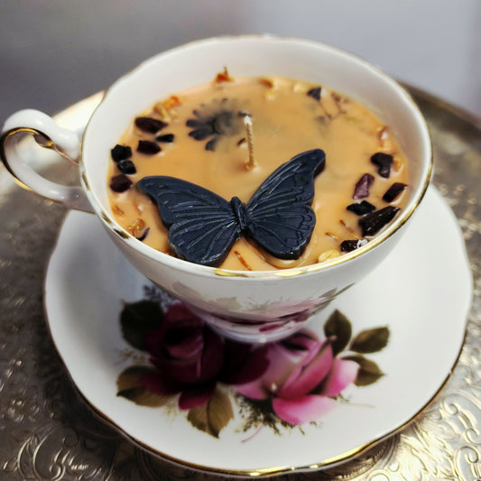 Black Butterfly Teacup Candle