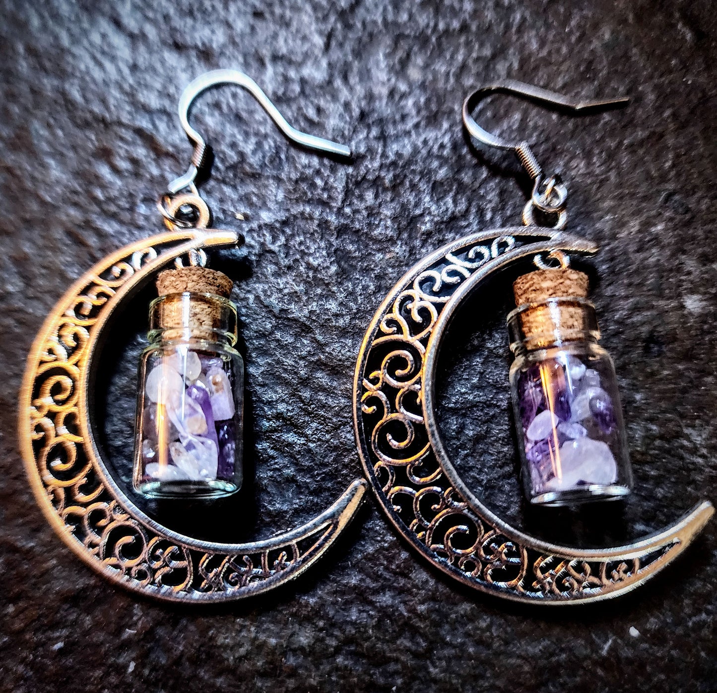 Crescent Moon Amethyst Jar Earrings