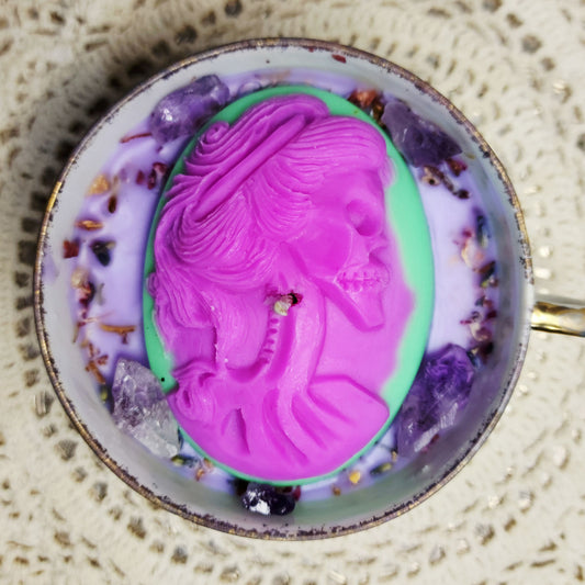 Vintage Victorian Skull Cameo Teacup Candle